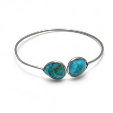Natural Turquoise Pear Gemstone Bezel Bracelet 